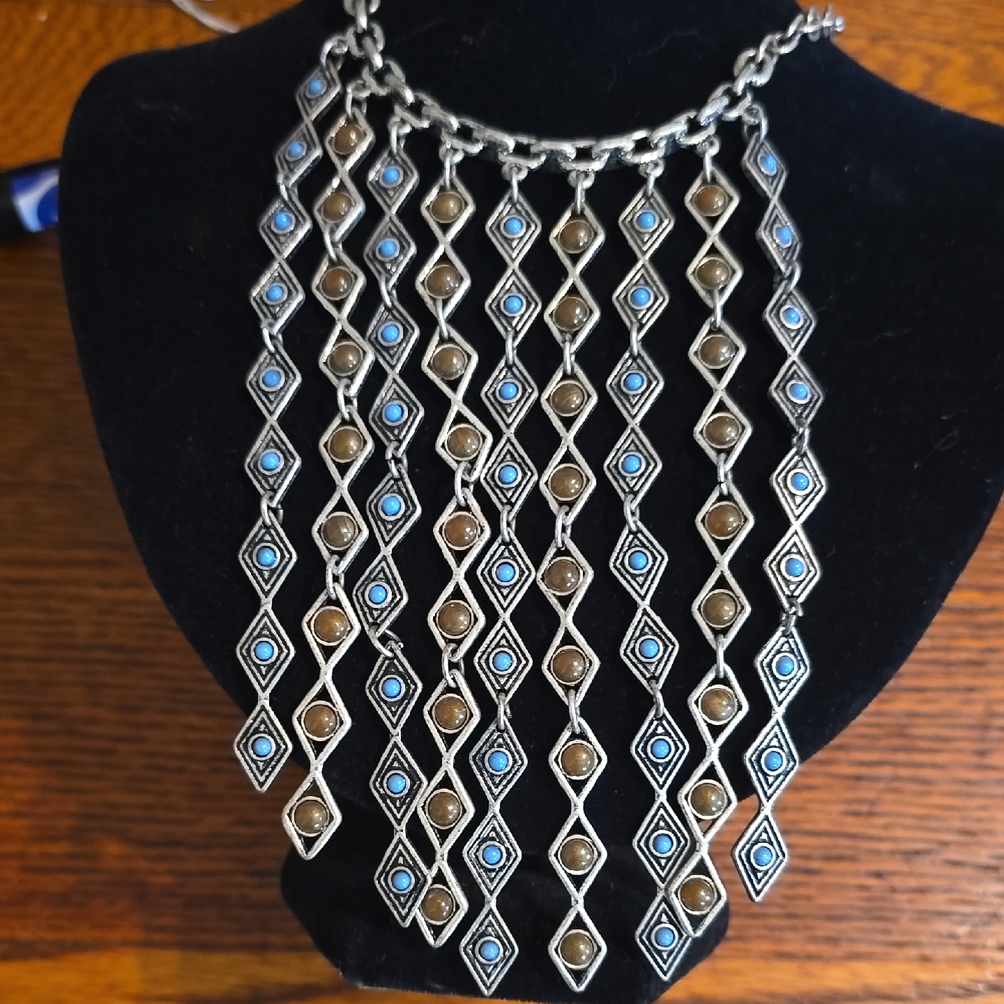 Premier Silver Necklace With Blue And Brown Accents 12$